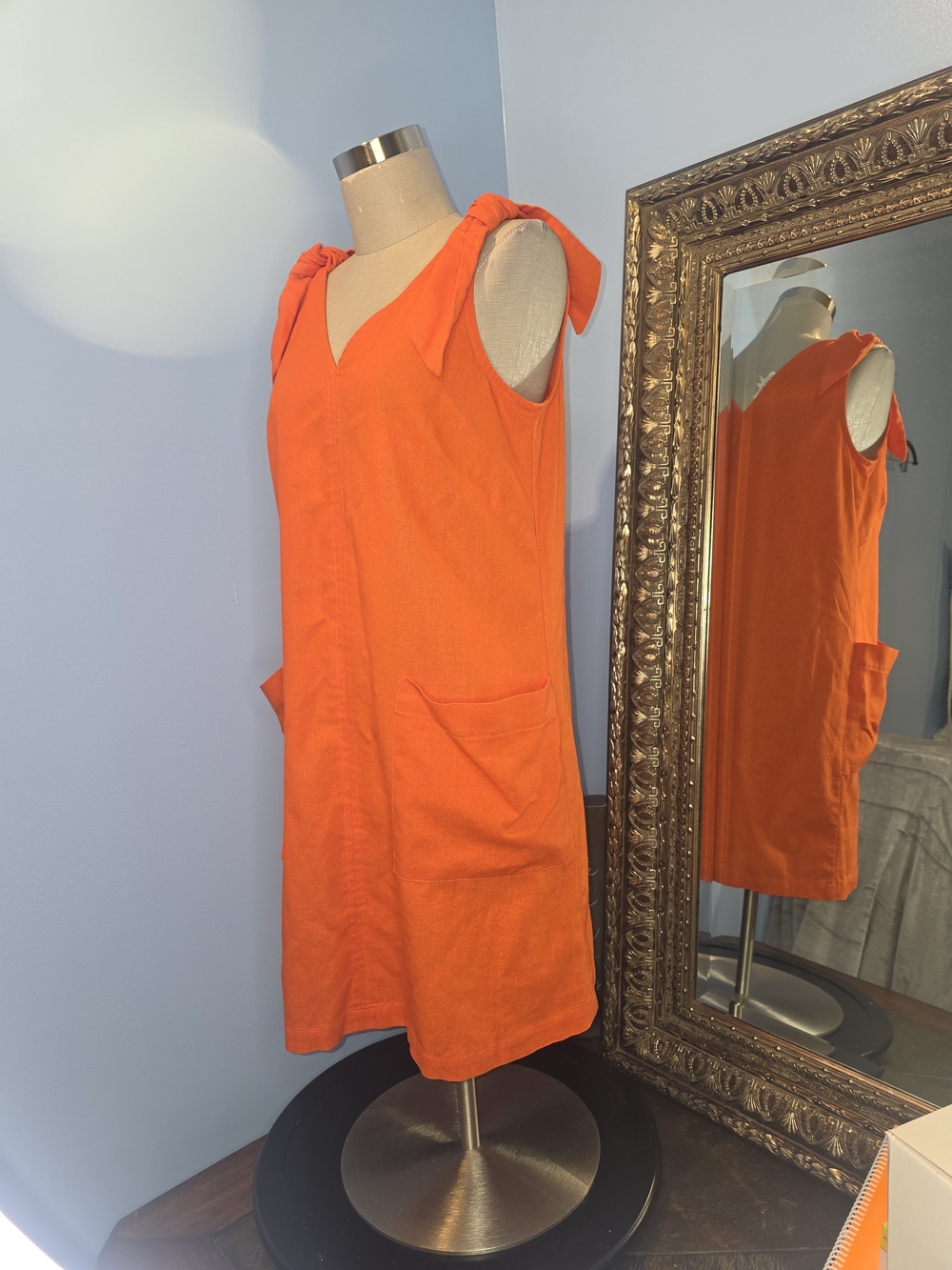 52seven • Orange Linen-Rayon Blend Tie-Strap Shift Dress with Pockets. Sm. EUC.